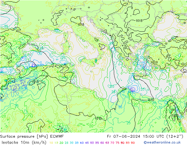 Isotachs (kph) ECMWF Fr 07.06.2024 15 UTC