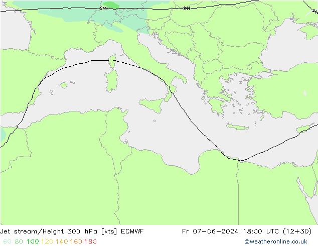 Jet stream/Height 300 hPa ECMWF Pá 07.06.2024 18 UTC