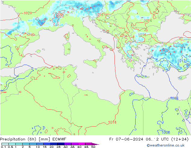 Z500/Rain (+SLP)/Z850 ECMWF Fr 07.06.2024 12 UTC