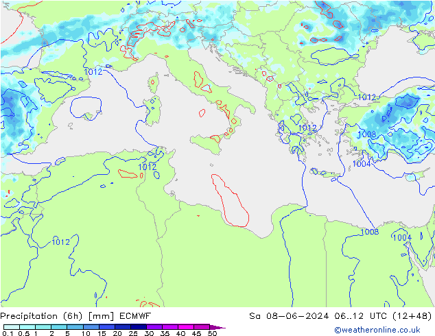 Z500/Rain (+SLP)/Z850 ECMWF Sa 08.06.2024 12 UTC