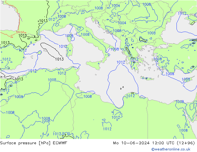 ciśnienie ECMWF pon. 10.06.2024 12 UTC