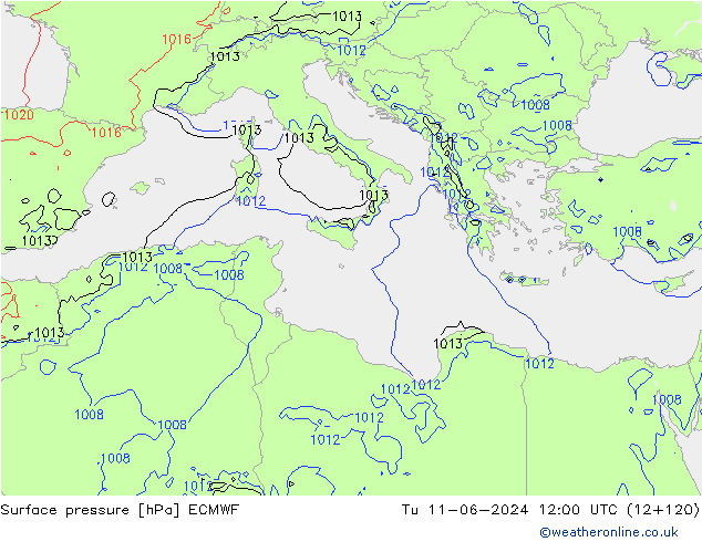 Atmosférický tlak ECMWF Út 11.06.2024 12 UTC