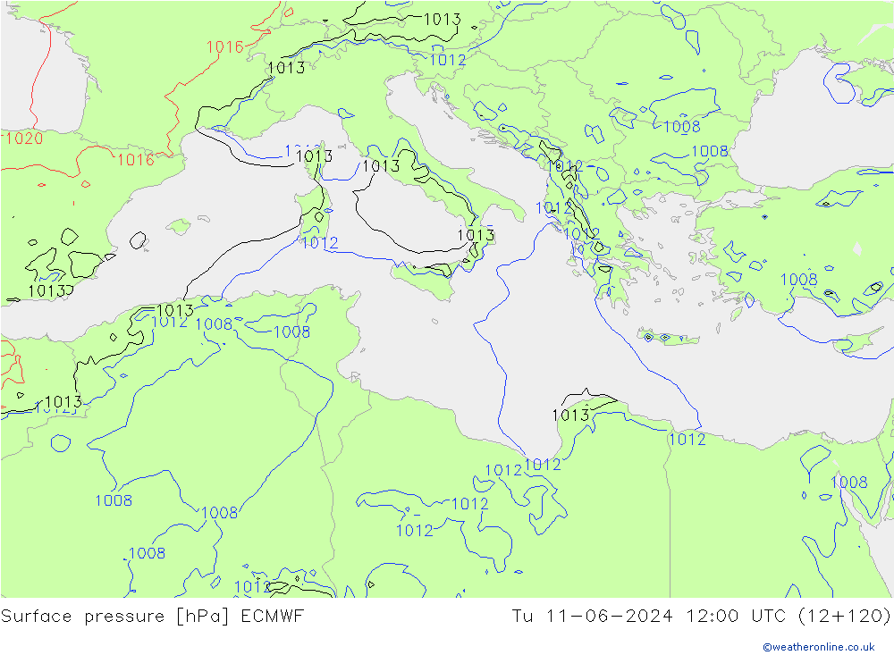 Yer basıncı ECMWF Sa 11.06.2024 12 UTC