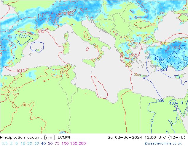 Toplam Yağış ECMWF Cts 08.06.2024 12 UTC