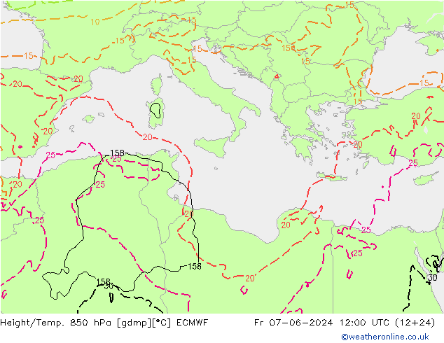 Z500/Rain (+SLP)/Z850 ECMWF Fr 07.06.2024 12 UTC