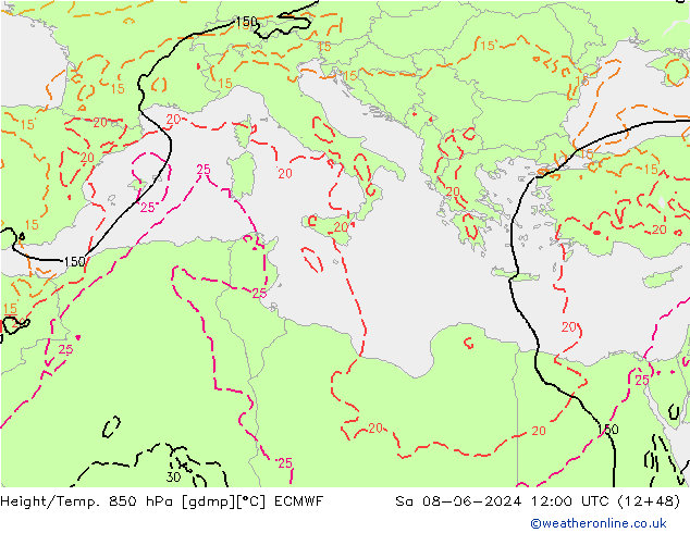 Z500/Rain (+SLP)/Z850 ECMWF Sa 08.06.2024 12 UTC