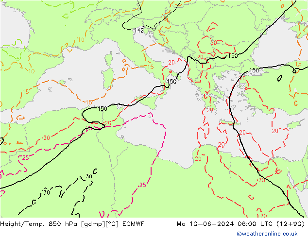 Height/Temp. 850 hPa ECMWF Mo 10.06.2024 06 UTC