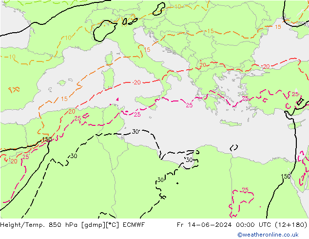 Z500/Yağmur (+YB)/Z850 ECMWF Cu 14.06.2024 00 UTC