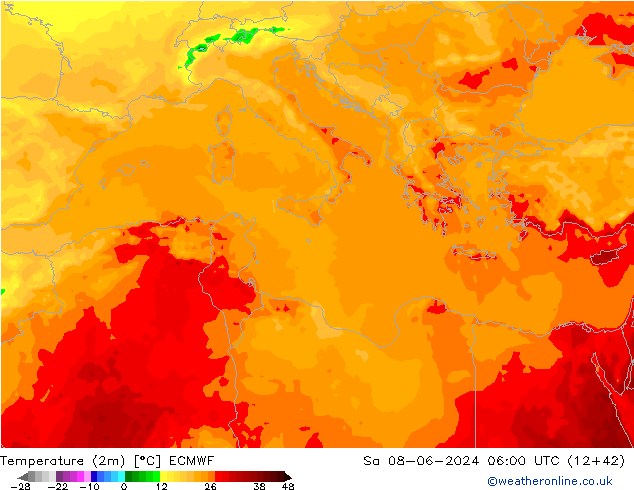 Temperature (2m) ECMWF So 08.06.2024 06 UTC