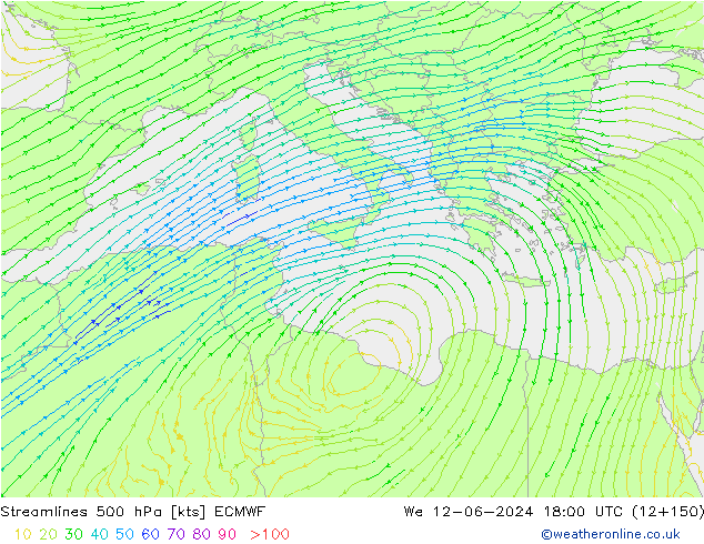 Stroomlijn 500 hPa ECMWF wo 12.06.2024 18 UTC