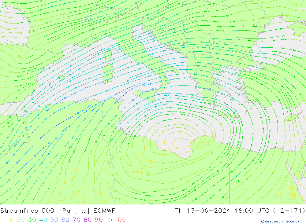 Streamlines 500 hPa ECMWF Th 13.06.2024 18 UTC