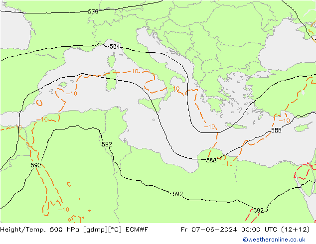 Height/Temp. 500 hPa ECMWF ven 07.06.2024 00 UTC