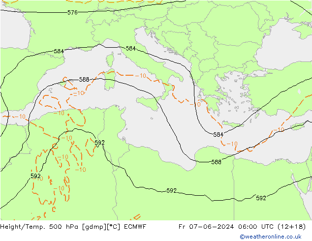 Z500/Rain (+SLP)/Z850 ECMWF Fr 07.06.2024 06 UTC