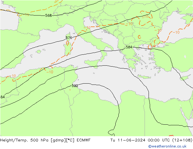 Height/Temp. 500 hPa ECMWF Út 11.06.2024 00 UTC