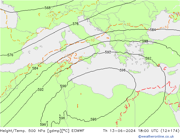 Z500/Rain (+SLP)/Z850 ECMWF Th 13.06.2024 18 UTC