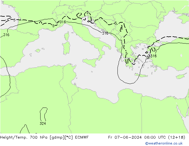 Height/Temp. 700 hPa ECMWF Fr 07.06.2024 06 UTC