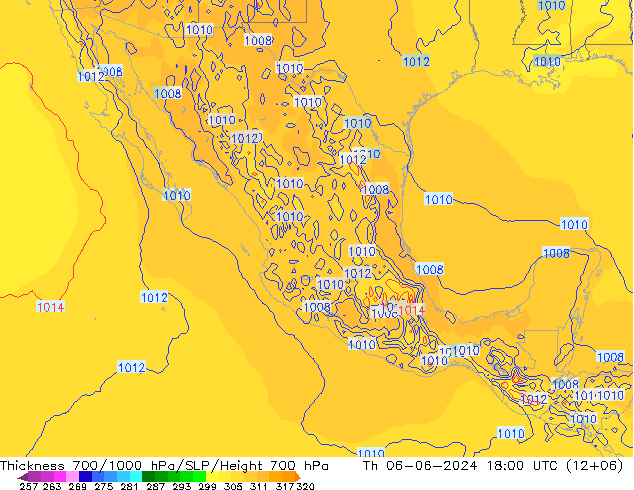 Thck 700-1000 hPa ECMWF Qui 06.06.2024 18 UTC