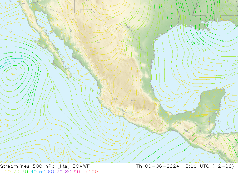 Linea di flusso 500 hPa ECMWF gio 06.06.2024 18 UTC