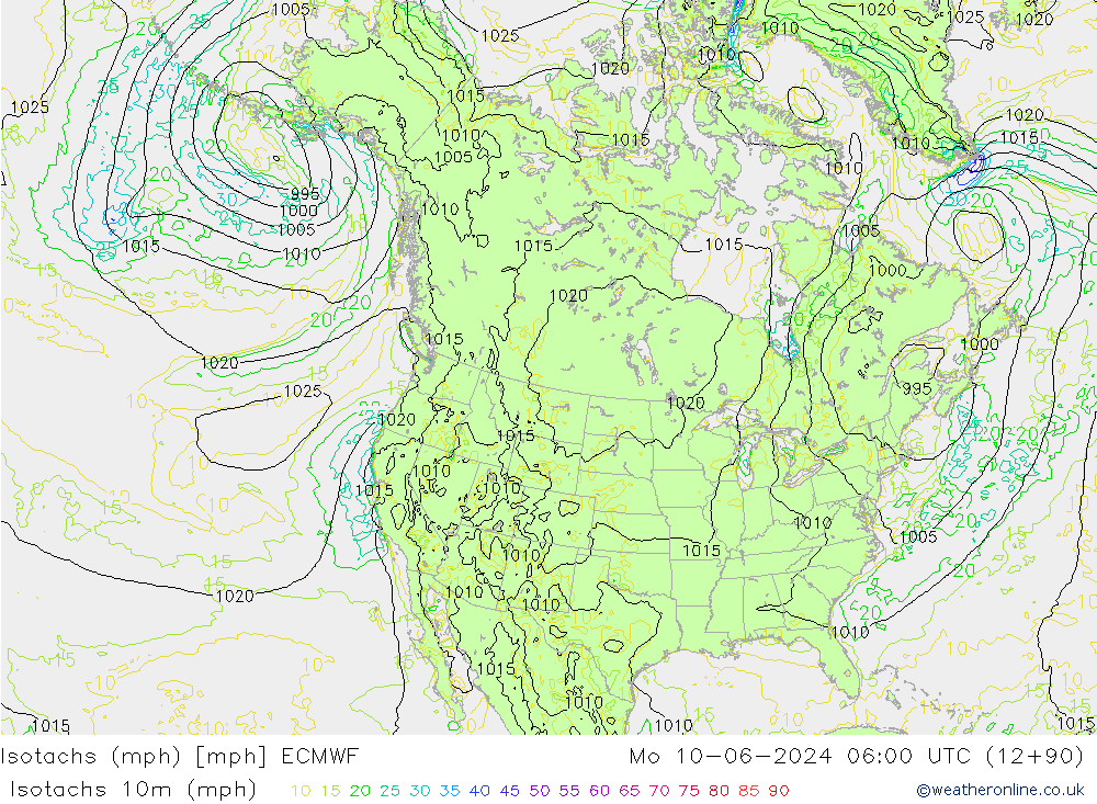 Isotachs (mph) ECMWF lun 10.06.2024 06 UTC