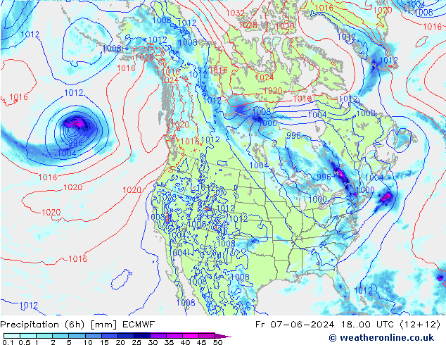 Z500/Rain (+SLP)/Z850 ECMWF Fr 07.06.2024 00 UTC