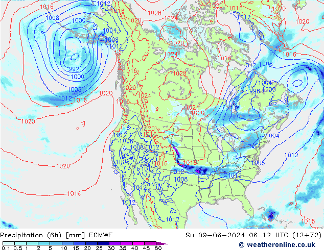 Z500/Rain (+SLP)/Z850 ECMWF Dom 09.06.2024 12 UTC