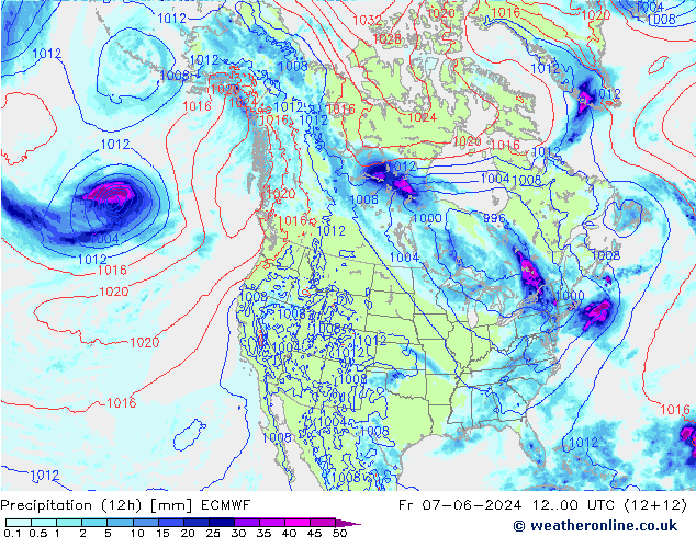 Precipitation (12h) ECMWF Fr 07.06.2024 00 UTC