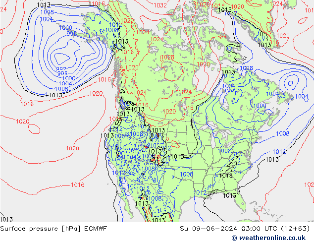 Luchtdruk (Grond) ECMWF zo 09.06.2024 03 UTC