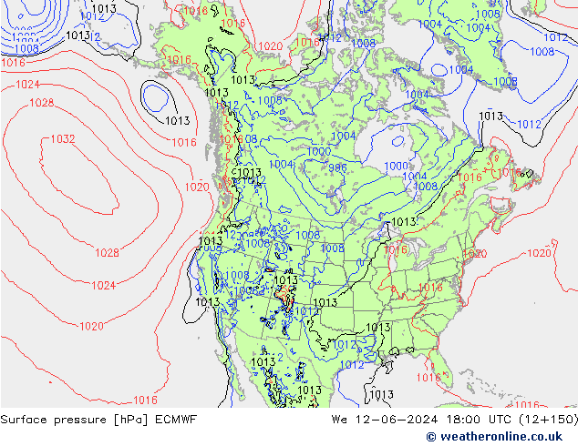 Surface pressure ECMWF We 12.06.2024 18 UTC