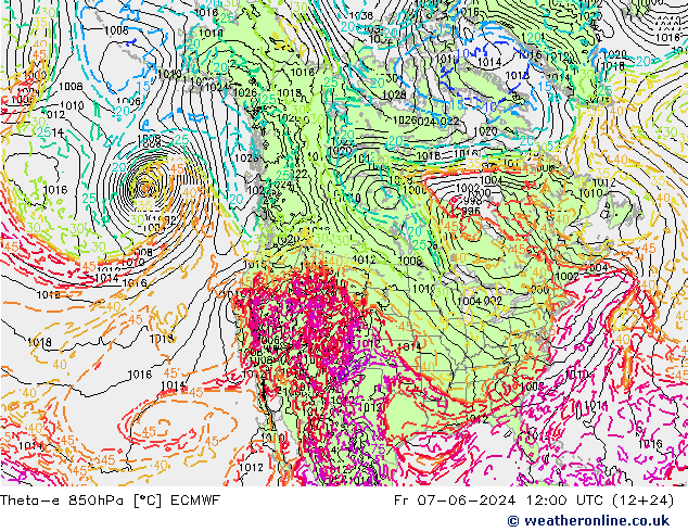 Theta-e 850hPa ECMWF vie 07.06.2024 12 UTC