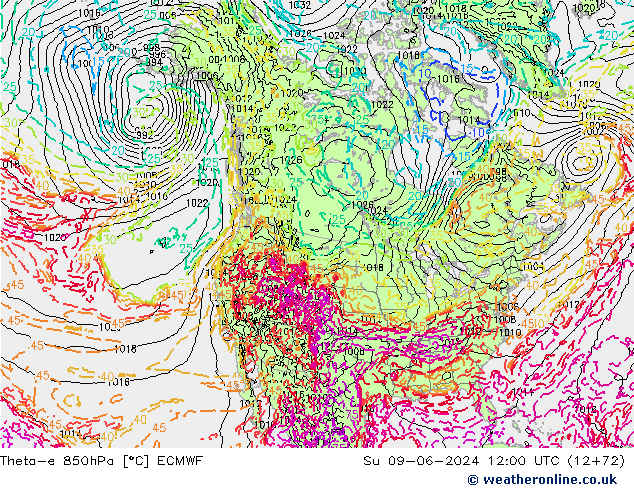 Theta-e 850hPa ECMWF zo 09.06.2024 12 UTC