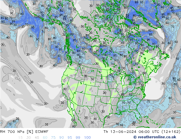 RH 700 hPa ECMWF Th 13.06.2024 06 UTC