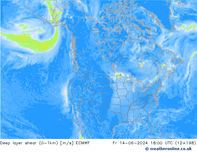 Deep layer shear (0-1km) ECMWF Cu 14.06.2024 18 UTC