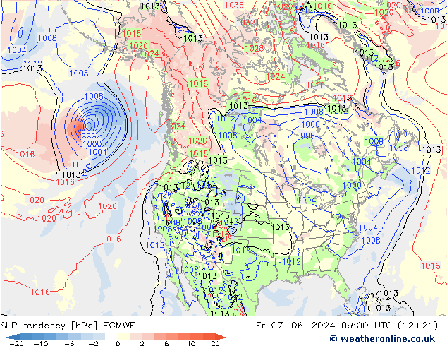 Drucktendenz ECMWF Fr 07.06.2024 09 UTC