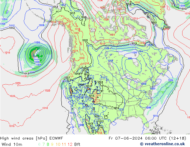 High wind areas ECMWF Fr 07.06.2024 06 UTC