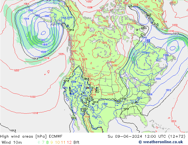 High wind areas ECMWF Su 09.06.2024 12 UTC