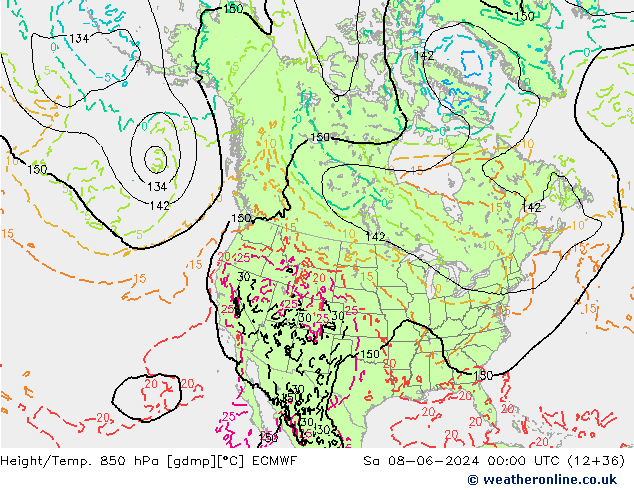 Z500/Yağmur (+YB)/Z850 ECMWF Cts 08.06.2024 00 UTC