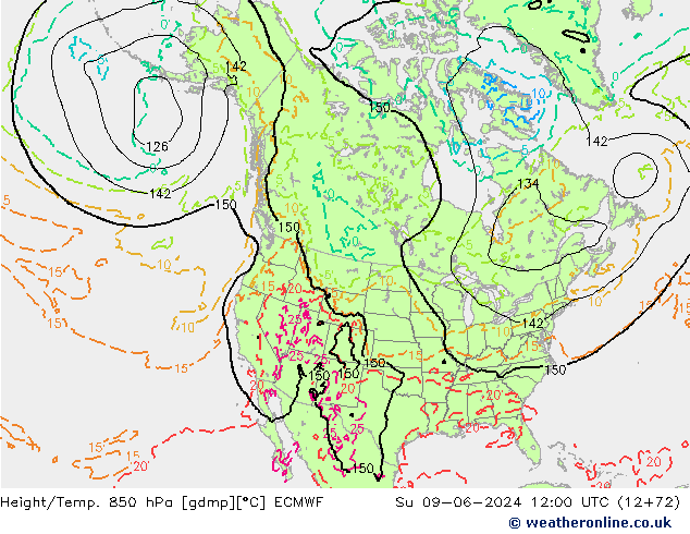 Height/Temp. 850 hPa ECMWF Su 09.06.2024 12 UTC