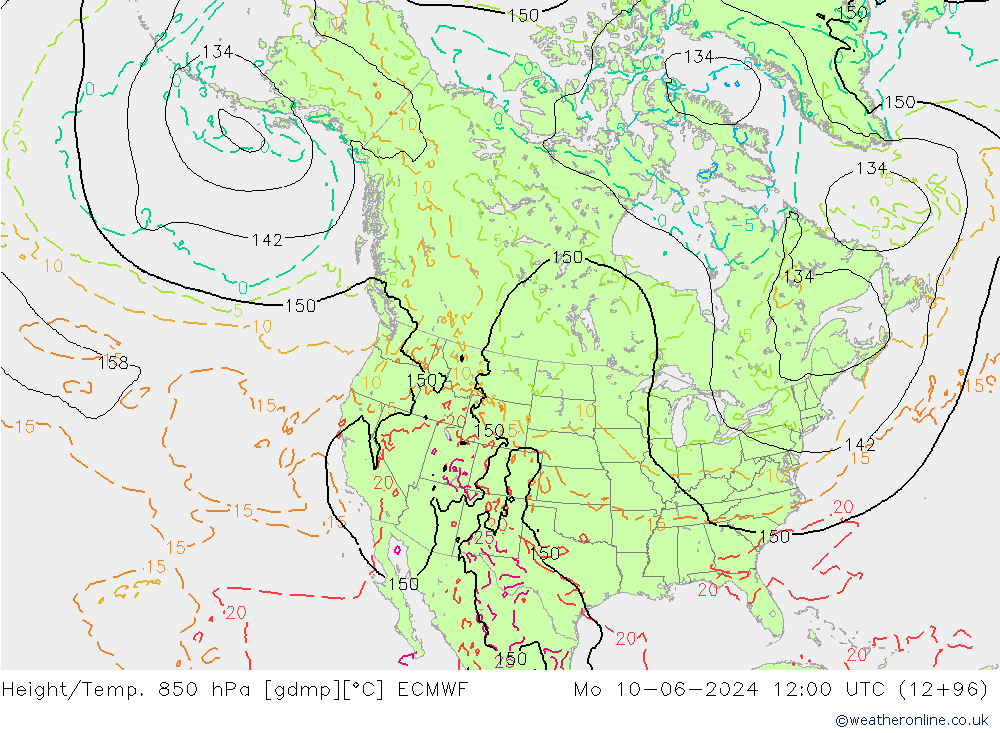 Z500/Yağmur (+YB)/Z850 ECMWF Pzt 10.06.2024 12 UTC