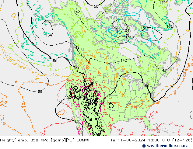 Height/Temp. 850 hPa ECMWF Tu 11.06.2024 18 UTC