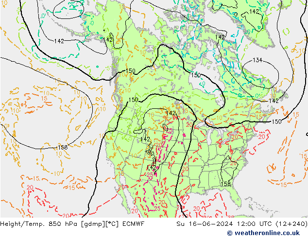Hoogte/Temp. 850 hPa ECMWF zo 16.06.2024 12 UTC