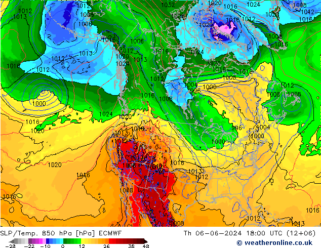 SLP/Temp. 850 hPa ECMWF Do 06.06.2024 18 UTC