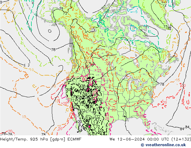 Height/Temp. 925 hPa ECMWF We 12.06.2024 00 UTC