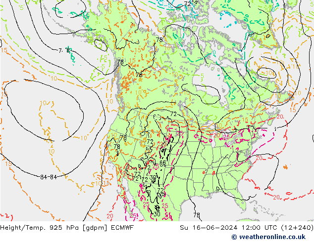 Height/Temp. 925 hPa ECMWF Dom 16.06.2024 12 UTC