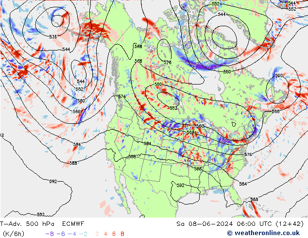 T-Adv. 500 hPa ECMWF Sa 08.06.2024 06 UTC