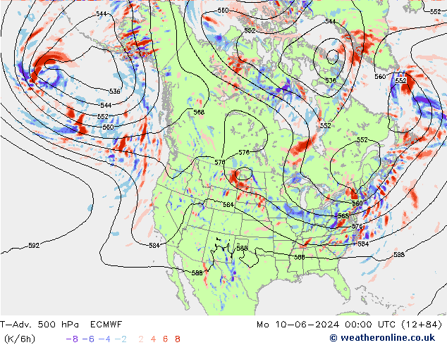 T-Adv. 500 гПа ECMWF пн 10.06.2024 00 UTC