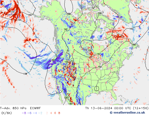 T-Adv. 850 гПа ECMWF чт 13.06.2024 00 UTC