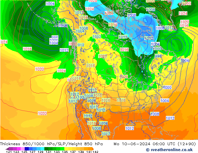 Thck 850-1000 hPa ECMWF lun 10.06.2024 06 UTC