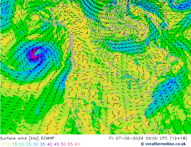 Surface wind ECMWF Fr 07.06.2024 06 UTC