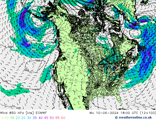 Wind 850 hPa ECMWF Mo 10.06.2024 18 UTC