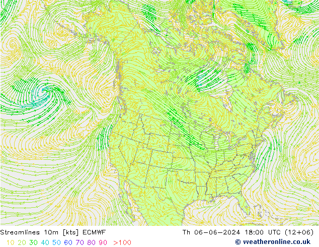 Linha de corrente 10m ECMWF Qui 06.06.2024 18 UTC